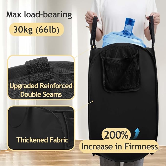 House Again Upgraded Polyester Pop-up Laundry Hamper, 70L (18.5 Gal) Laundry Basket with Durable Handles, Solid Bottom, High Carbon Steel Frame and Side Pocket, Easy to Open and Fold Flat for Storage - Image 3