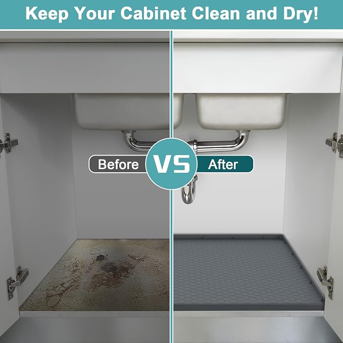 Silicone Under Sink Mat 25 x 19, Waterproof Under The Sink Mat for Kitchen, Under Kitchen Sink Mats and Protectors, Under Bathroom Sink Mat, Cabinet Liner Shelf Liner Gray - Image 6