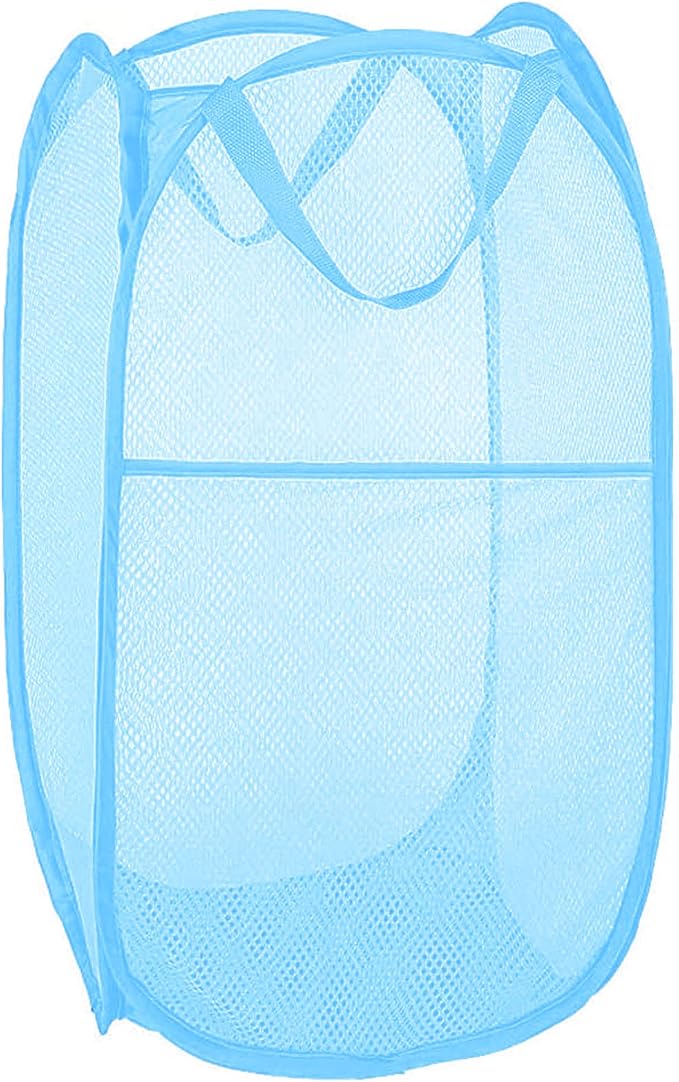 Mesh Laundry Hamper, Pop Up Laundry Basket Portable Collapsible Clothes Storage Bin for Bedroom, College Dormitory, Apartment, Foldable Clothes Hamper, Sky Blue by Buenod
