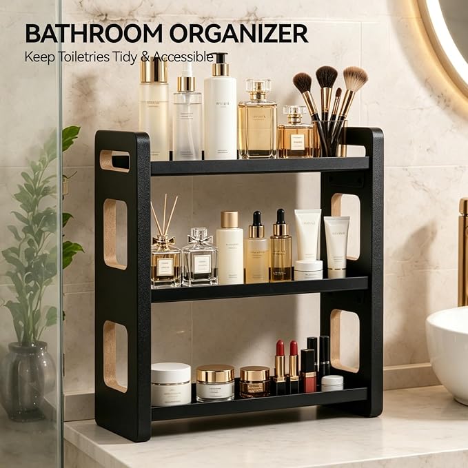 3-Tier Black Bathroom Countertop Organizers and Storage, Vanity Bathroom Sink Organizer Shelf for Skin Care Makeup Cologne and Perfume, Kitchen Countertop Spice Rack Organizer - Image 4