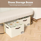 OIAHOMY 2 Pack Shoe Organizer for Closet, Large Foldable Shoe Storage Bins with Dividers and Reinforced Handles, Each Clear Cover Sneaker Box Fits Up to 16 Pairs for Entryway and Bedroom, Beige - Image 2