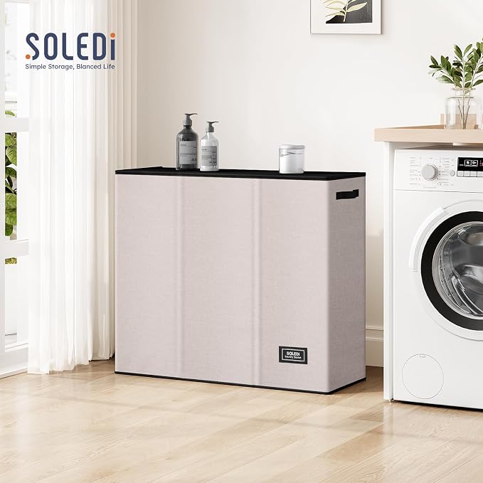 SOLEDI Large Laundry hamper 3 Section with Laundry Bag, XL Clothes Basket - Image 5