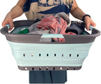 SAMMART 42 (11 Gallons) Collapsible Plastic Laundry Basket, Foldable Pop Up Storage Container/Organizer, Space Saving Hamper, Portable Bin for Dorm Room Bathroom (2, Grey/Lake Green) - Image 6