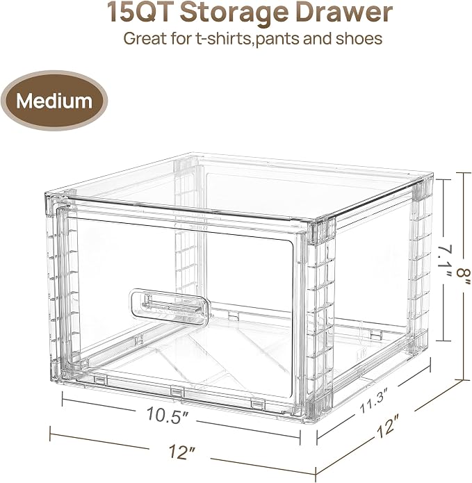 Vtopmart 9 Pack Clear Stackable Storage Drawers 15QT - Image 2