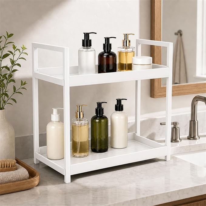 Bathroom Counter Organizer, 2 Tier White Counter Shelf - Image 2