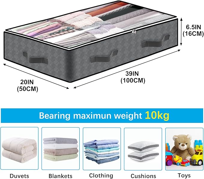 BiCINE 8 Pack Under Bed Storage, 90L Foldable Closet Containers Organizers | Under Bed Storage Bins, Underbed Storage Bags for Wrapping Paper, Blanket, Towels, Clothes, Comforter, Sweaters, Linen Sheet - Image 3