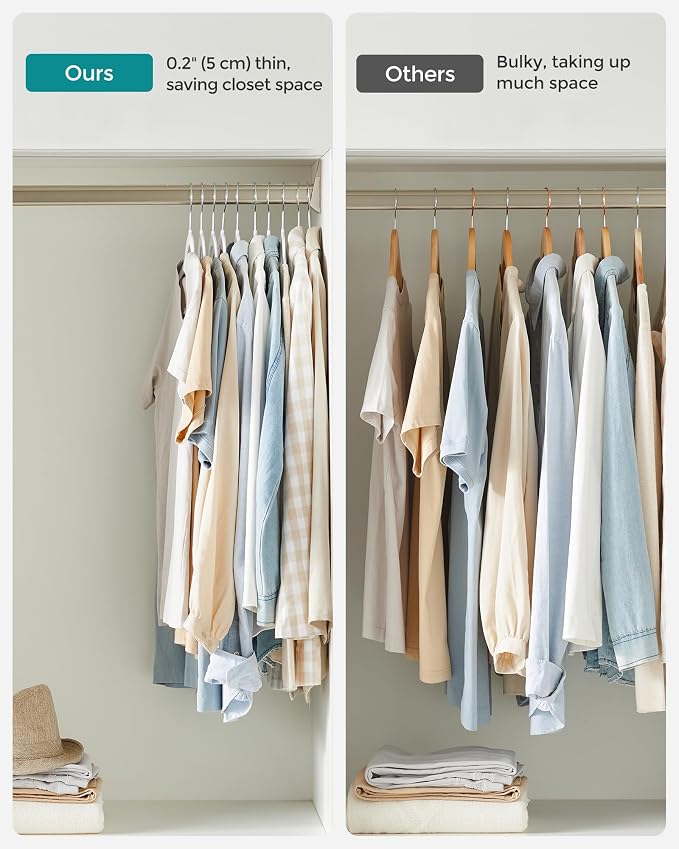 SONGMICS Plastic Clothes Hangers, Pack of 30, Space-Saving | 0.2 Inches Thick, 17.7 Inches Wide, 360° Swivel Hook, White and Dark Gray, BREANNA Collection UCRP050W03 - Image 7