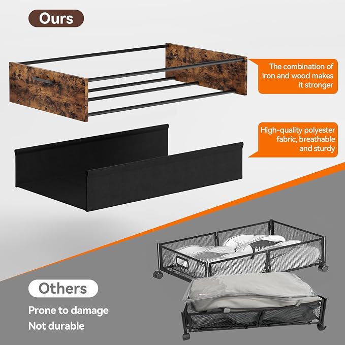 Wooden Under Bed Storage Drawer with Wheels for Space-Saving Storage - Image 5