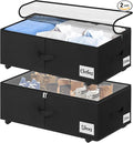 Under Bed Storage with Wheels, 2-Pack 10" Height XXL 75L Rolling Storage Bins, Quick Assembly Underbed Shoe Storage Containers with Clear Lid & Label, Dorm Under Bed Drawers for Clothes, Shoes, Grey by KUKIKAN