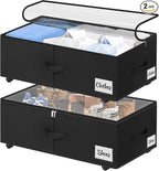 Under Bed Storage with Wheels, 2-Pack 10" Height XXL 75L Rolling Storage Bins, Quick Assembly Underbed Shoe Storage Containers with Clear Lid & Label, Dorm Under Bed Drawers for Clothes, Shoes, Grey by KUKIKAN