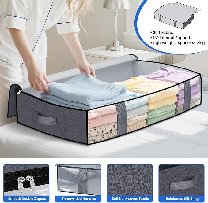 TasticTotes 8 Pack Under Bed Storage Containers, 75L Blanket Storage Bags - Image 3