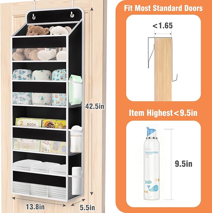Over The Door Organizer Storage Large Capacity Hanging Bedroom Storage | 4 Shelves, 40 LB Capacity, Foldable Mesh Design, Clear Window, Sturdy, Large Storage Organizer for Nursery, Pantry & Closet - Image 2