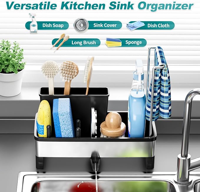 Ewaiira Stainless Steel Sink Caddy, Sponge Holder for Kitchen Sink 9.8″ - Image 3