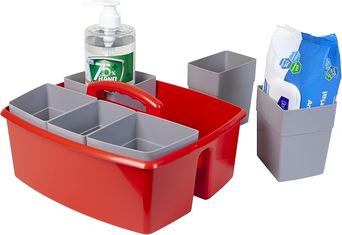 Storex Large Classroom Caddy with Cups, 13 x 11 x 6.575 Inches, Red, Case of 2 (00981U02C) - Image 7