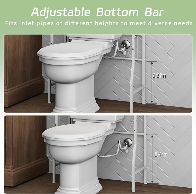 Over the Toilet Storage Shelf 3-Tier Adjustable Bathroom Organizers and Storage Shelves Bathroom Rack Above Toilet Storage with Paper Holder and 4 Hooks Space Saver Storage for Laundry - Image 8