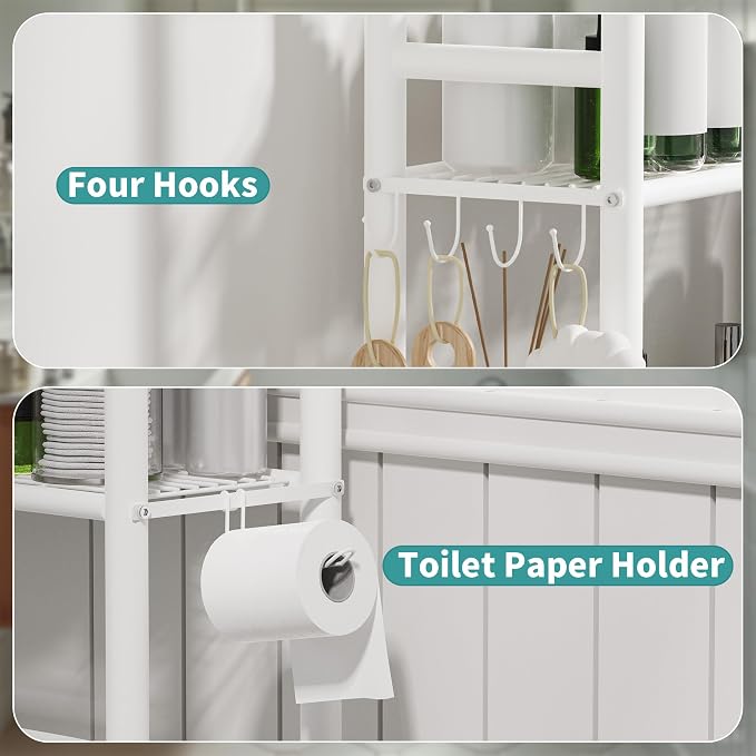3-Tier Over Toilet Storage, Anti-Tip, 64" H, White - Image 4