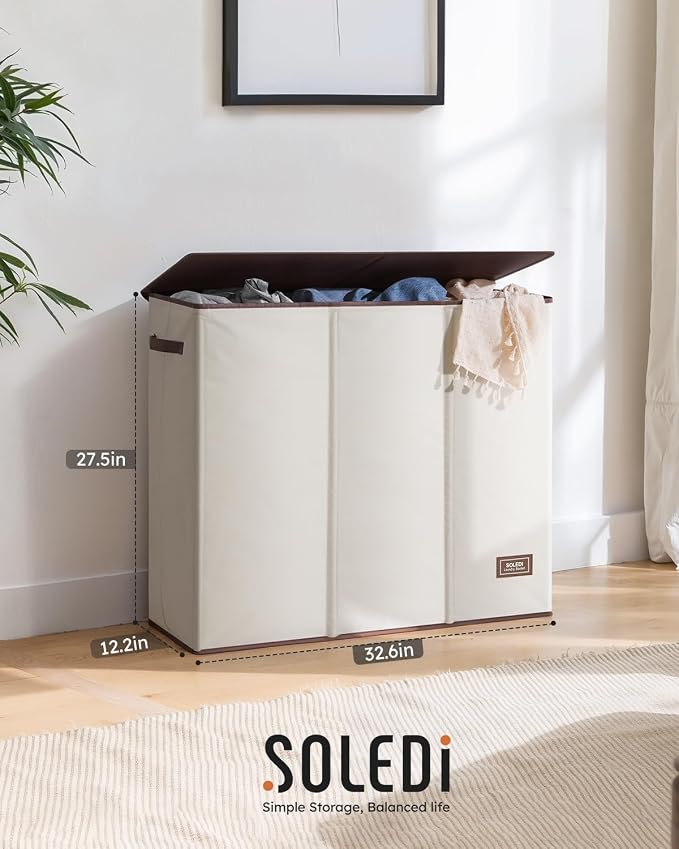 SOLEDI Large Laundry hamper 3 Section with Laundry Bag, XL Clothes Basket - Image 7
