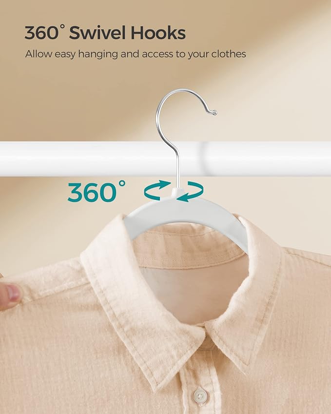 SONGMICS Plastic Clothes Hangers, Pack of 50, Space-Saving | 0.2 Inches Thick, 17.7 Inches Wide, 360° Swivel Hook, Cloud White, BREANNA Collection UCRP050W05 - Image 4