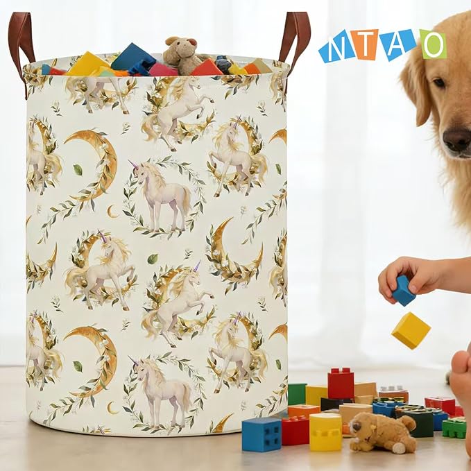 Lindo Dreamy Unicorn Laundry Hamper, Laundry Basket, Baby Nursery Hamper, Waterproof Storage Bin, Clothes Organizer Basket, Room Decor (Moonlight Unicorn) - Image 5