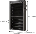 Laiensia 9-Tier Vertical Shoe Rack Organizer, Space Saving Shoe Storage Organizer, Non-Woven Cover Shoe Shelf Holds 36-45Pairs for Bedroom, Hallway, Closet Entryway, Grey - Image 3