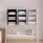 3 Shelf Hanging Closet Organizer Front Lip Design, Wider and Foldable Hanging Closet Wardrobe Storage Shelves with 4 Side Pockes, Clothes Handbag Shoes Accessories Storage, Gray - Image 7