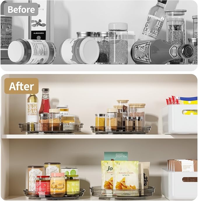 LAMU 2 Pack Lazy Susan Turntable Organizer for Cabinet, 10.6'' 9.25'' Condiment Organizer for Refrigerator, Kitchen Pantry, Medicine Cabinet Organizer, Spices Rack Organization, Bathroom, Grey - Image 5