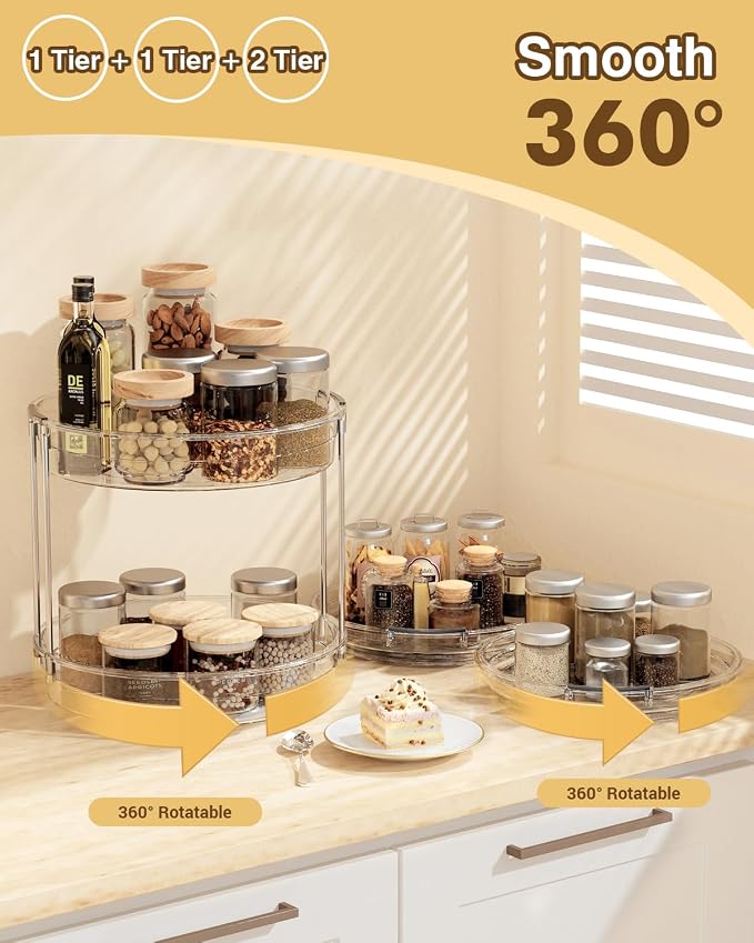 INCOSTAR 3 Pack Clear Lazy Susan Turntable 9'' & 11.8'' for Cabinet - Image 3