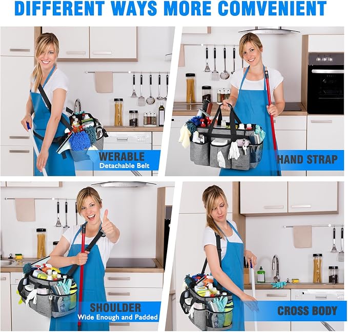 Wearable Cleaning Caddy Bag, Cleaning Caddy Supplies Organizer with Handles for Cleaners & Housekeeper, Under Sink & Car Cleaning Tool Organizers Bag with Adjustable Shoulder Strap&Waist Belt - Image 5