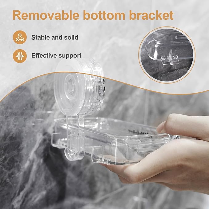 Soap Dish Holder Suction Cup, Wall Mounted Self Draining Soap Case & Sponge Rack, No Drilling Suction Bar Soap Holder for Bathroom, Kitchen Sink - Image 4