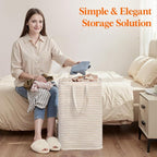 Lifewit 75L Large Collapsible Laundry Basket with Extended Handles, Beige - Image 9