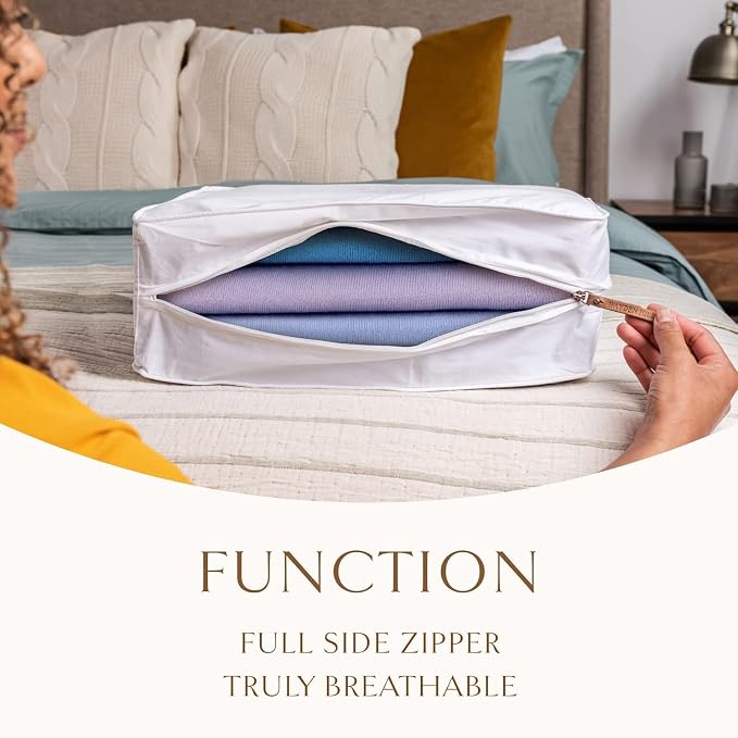 Hayden Hill Luxury Organic Cotton Sweater Storage Bag For Cashmere 15 Inch | Fits 4 Fine Knits, Breathable, Moth Proof, Garment Storage Bag For Cashmere, Zippered, Certified Carbon Neutral, White - Image 3