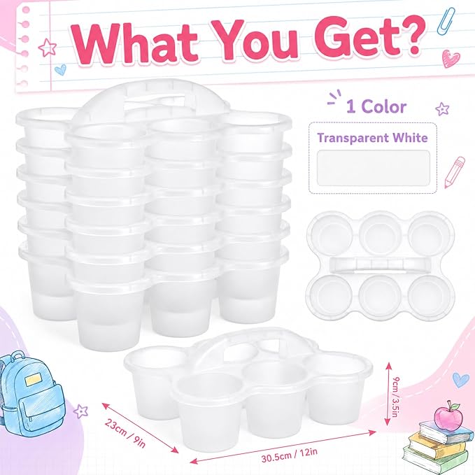 gisgfim 6 Pack Classroom Caddy Organizer with Handle, 6 Compartments, Clear - Image 2