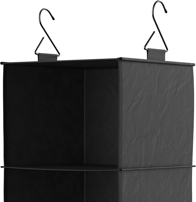 ClosetMaid 3-Shelf Fabric Hanging Closet Organizer with Garment Rod for Shirts, Sweaters, Pants, Hats, Shoes, Purses with Charcoal Black Finish - Image 6