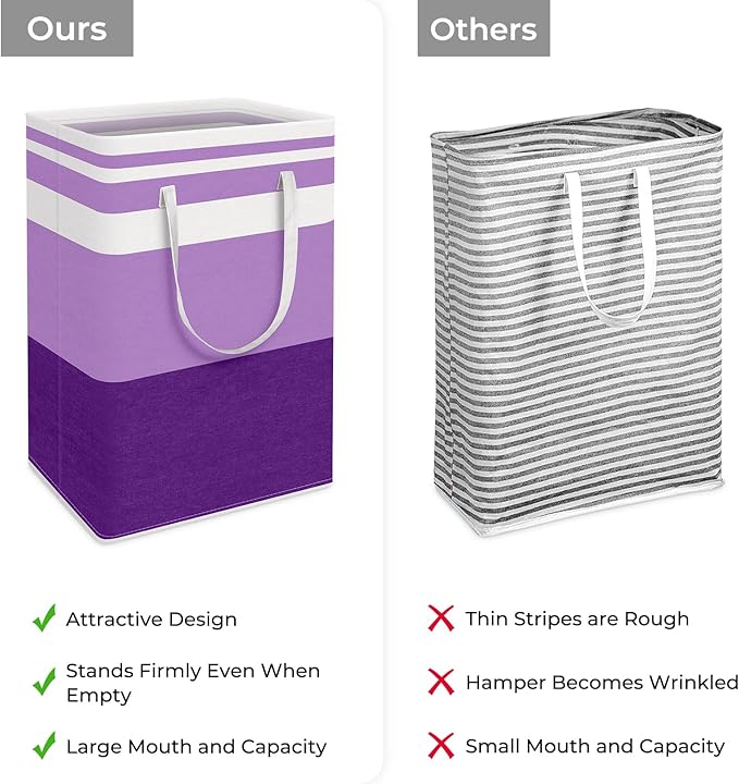 HomeHacks 2 Pack Laundry Baskets, Laundry Hampers Bags (Purple 75Lx2) | Waterproof, Freestanding, Collapsible Clothes Hamper with Reinforced Handles in Laundry Room, Dorm, Bathroom, Bedroom - Image 3