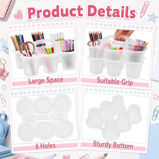 gisgfim 6 Pack Classroom Caddy Organizer with Handle, 6 Compartments, Clear - Image 3