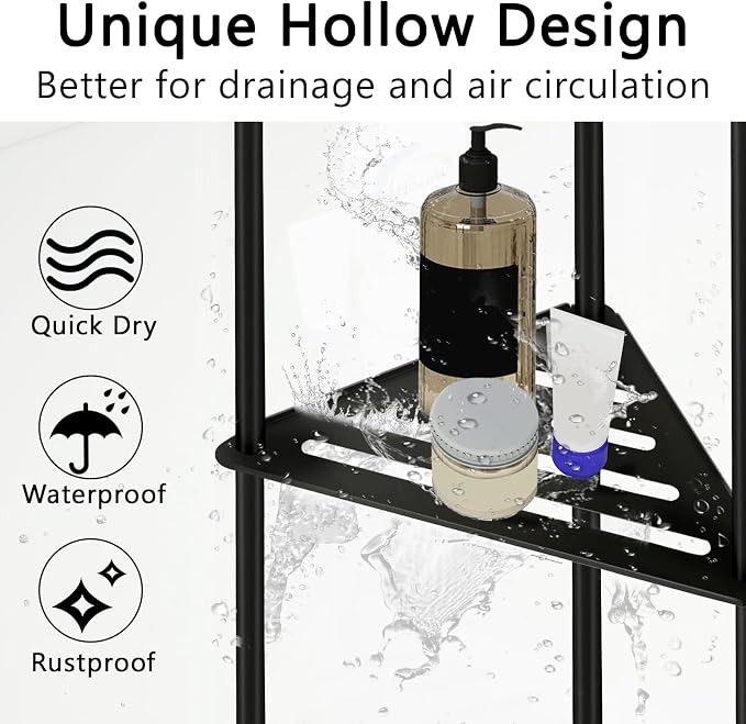 Standing Shower Caddy Corner, 3 Tier Stainless Steel Shower Organizer Stand, Rustproof Corner Shower Shelves, Corner Shower Caddy Bathroom Shower Stand, Black - Image 6