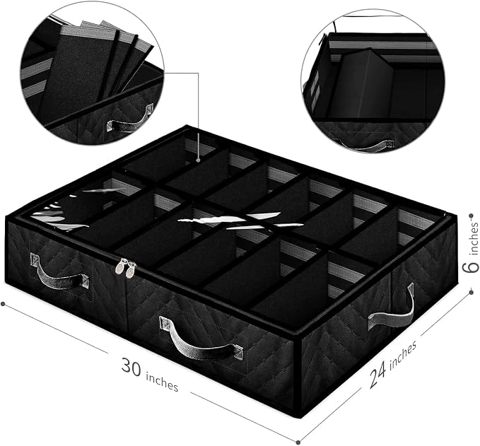 Set of 2, Under Bed Shoe Storage Organizer, Black - Image 4