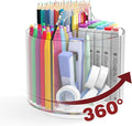 Absonic Pencil Holder for Kids, 360 Rotating Pen Holder for Desk Organizer and Storage, 4 Compartments Art Supply Marker Organizer, Acrylic Kids Desk Organizer for School Lazy Susan Organizer by Absonic