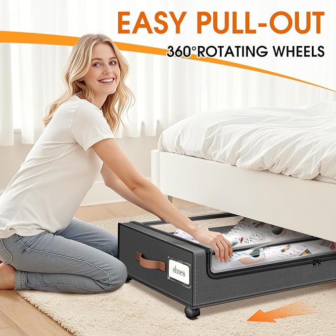 Under Bed Storage with Wheels 2Pack Storage Containers with Clear Window | Under Bed Drawers Rolling Under Bed Storage for Clothes,Shoes, Blankets (30.71 x 16.93 x 6.69 in, Dark Grey) - Image 4