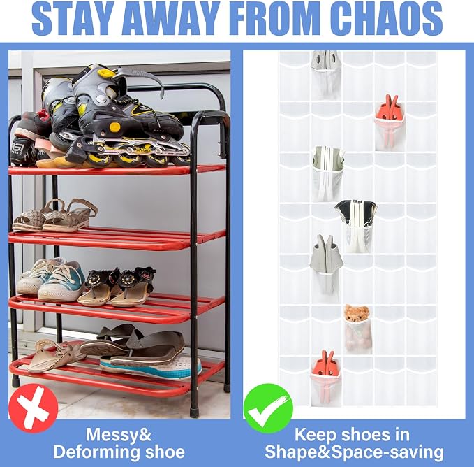 Windyun 2 Pcs 40 Pocket Over The Door Shoe Organizer, White - Image 4