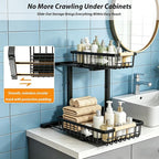 2 Pack Under Sink Organizer, 2-Tier Pull Out Kitchen Cabinet Organizer, Height Adjustable Metal Slide Out Bathroom Organizers and Storage Makeup Drawer Organizer for Office Bedroom (B-Black, 2Pack) - Image 4