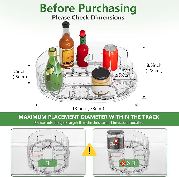 Lazy Susan Organizer for Refrigerator, 13" x 8.5" Clear Rectangular Fridge Organizer Turntable for Condiments, Spice Racks Organizer for Cabinet, Pantry & Kitchen Countertop(1 Piece) - Image 3
