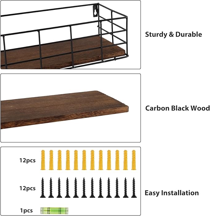 Fixwal Wire Frame Floating Shelves for Wall 5 Different Sizes Carbon Black - Image 4
