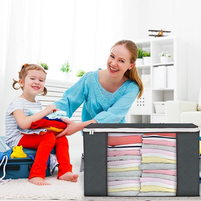 90L Large Storage Bags, 3 Pack Clothes Storage Bins Closet Organizers | Foldable Storage Containers, with Reinforced Handle, for Clothing, Blanket, Comforters, Bed Sheets, Pillows and Toys - Image 7