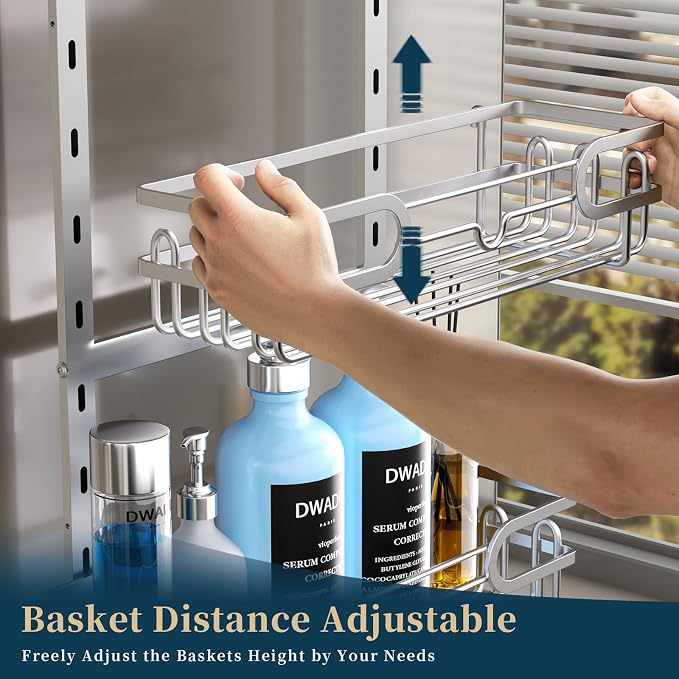 Consumest Over The Door Shower Caddy - 4 Tier Adjustable Hanging Shower Organizer Shelf with 2 Soap Holders & 22 Hooks, Rustproof Easy Installation Hanging Storage Rack for Bathroom, Silver - Image 2