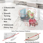 Spectrum Removable Compartment Lazy Susan 3 Bin Storage Organizer 11 in Charcoal Gray, Lazy Susan Turntable Spinning Storage for Cabinet Refrigerator Pantry Table Pantry Bath Kitchen Organization - Image 4