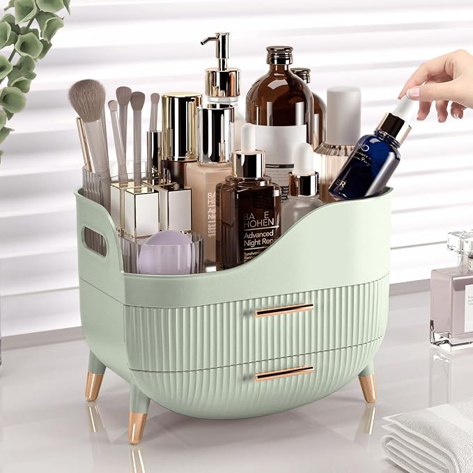 Pajiriona Makeup Organizer with Drawers, Green Skincare Organizer for Vanity, Storage Box with Handle, Large Cosmetic Display Case for Dresser, Bathroom Countertop - Image 4