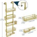 Consumest Over The Door Shower Caddy - 5 Tier Adjustable Shower Organizer Hanging with 2 Toothbrush Holders & 4 Hooks, Rustproof Organizer Shelf, Storage Rack for Bathroom, Gold - Image 8