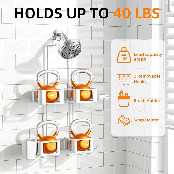 Epicano Shower Caddy for Handheld Showerheads,Stainless Steel, White - Image 4