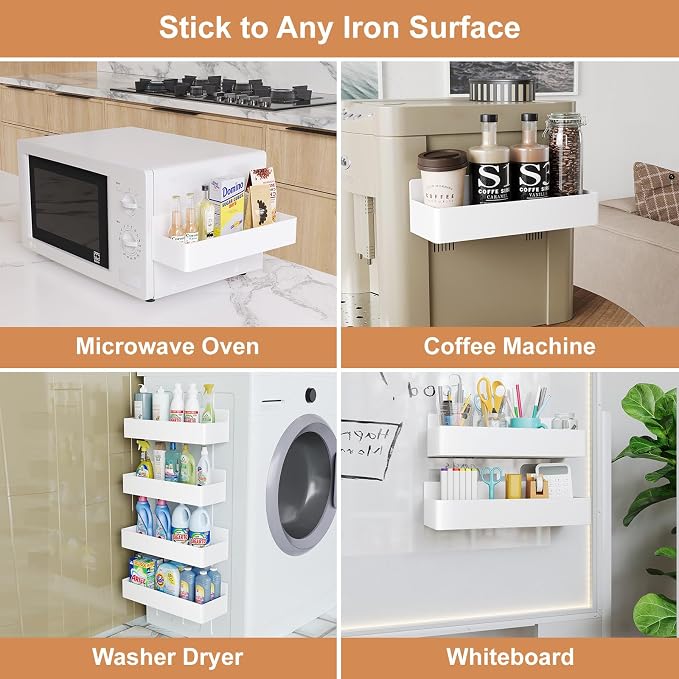 Mystozer Magnetic Spice Rack for Refrigerator, Kitchen Organizer and Storage Shelf, White (2 Pack)… - Image 5